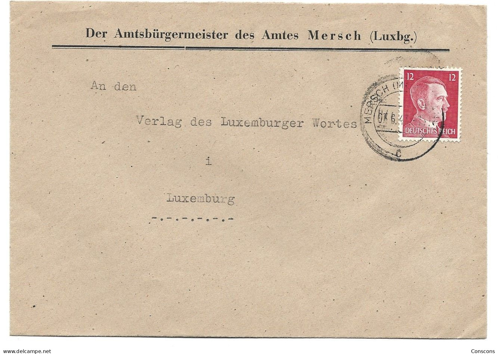 Brief Vom Amtsbürgermeister Mersch Nach Luxemburg - 1940-1944 Occupation Allemande