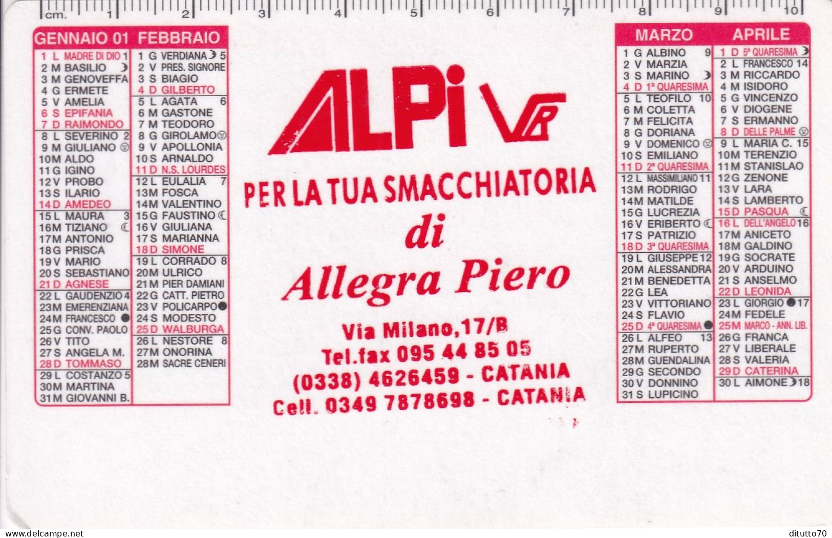 Calendarietto - Alpi - Catania - Anno 2001 - Small : 2001-...