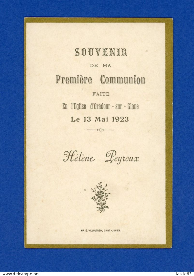 Image Religieuse Première Communion D' Hélène  Peyroux   Église D'Oradour - Sur - Glane  Le 13 Mai 1923 - Andachtsbilder