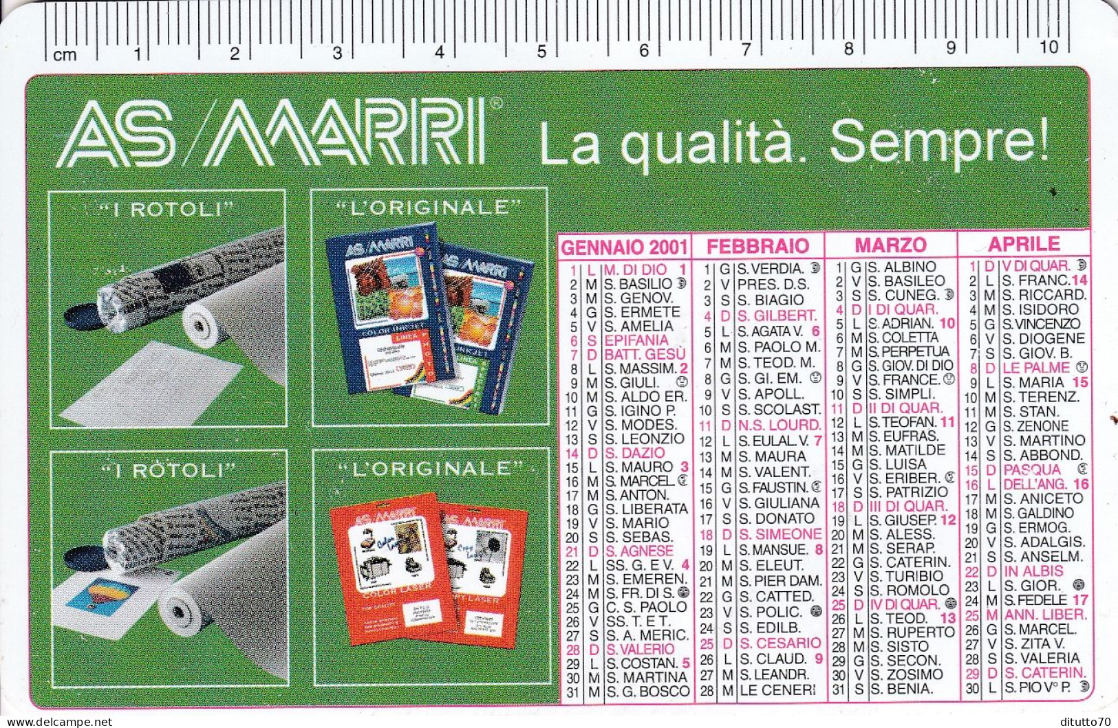Calendarietto - As - Marri - Anno 2001 - Petit Format : 2001-...