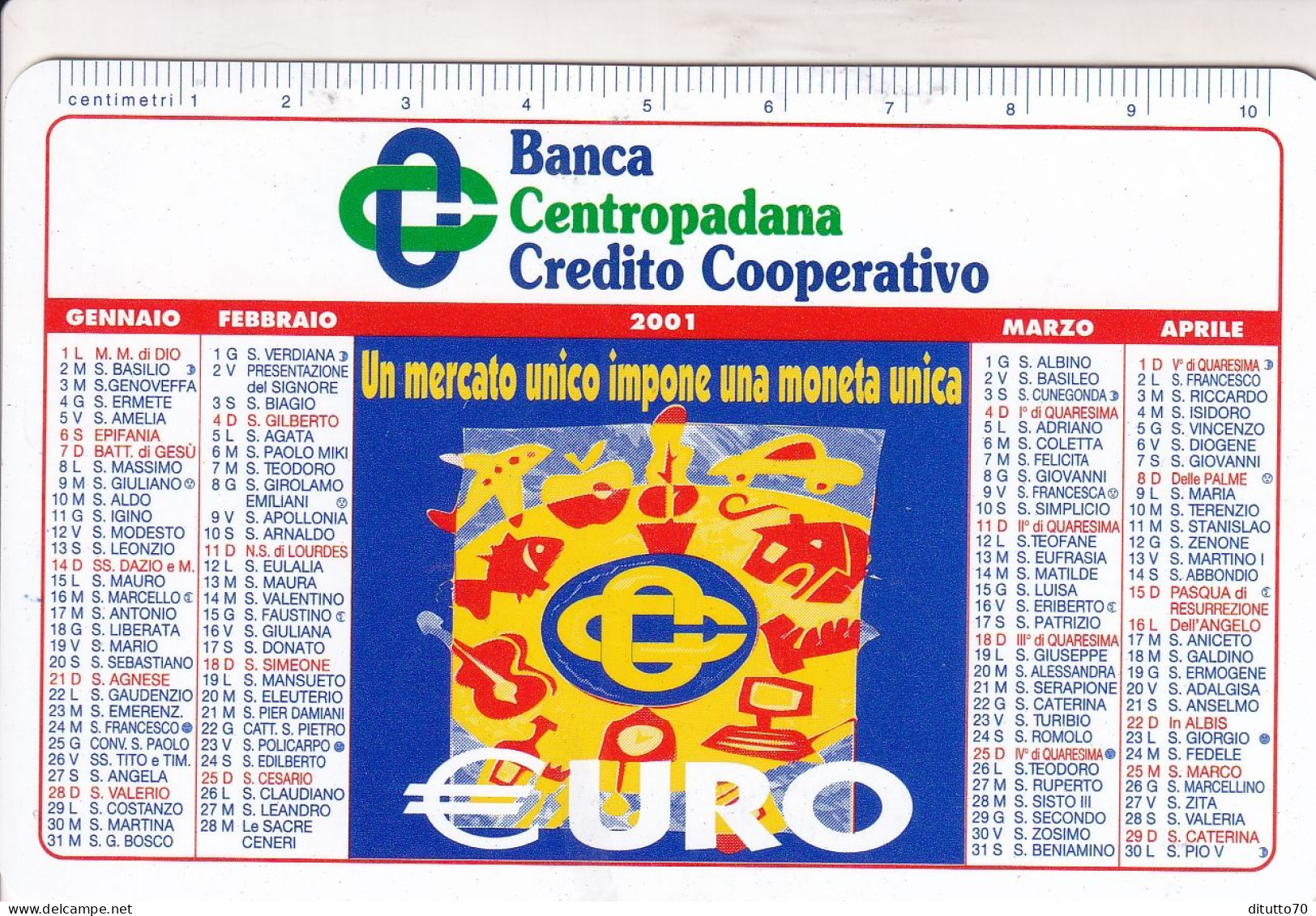 Calendarietto - Banca Centropadana - Credito Cooperativo - Anno 2001 - Kleinformat : 2001-...