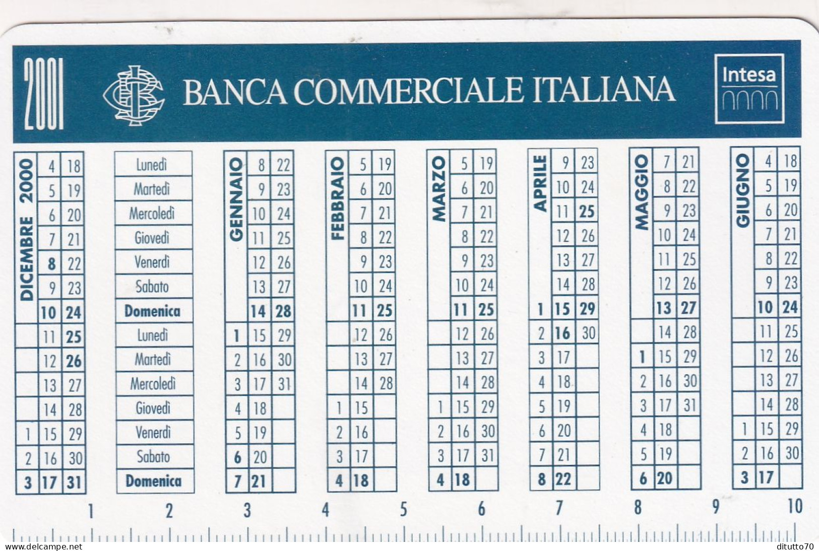 Calendarietto - Banca Commerciale Italiana - Intesa - Anno 2001 - Petit Format : 2001-...