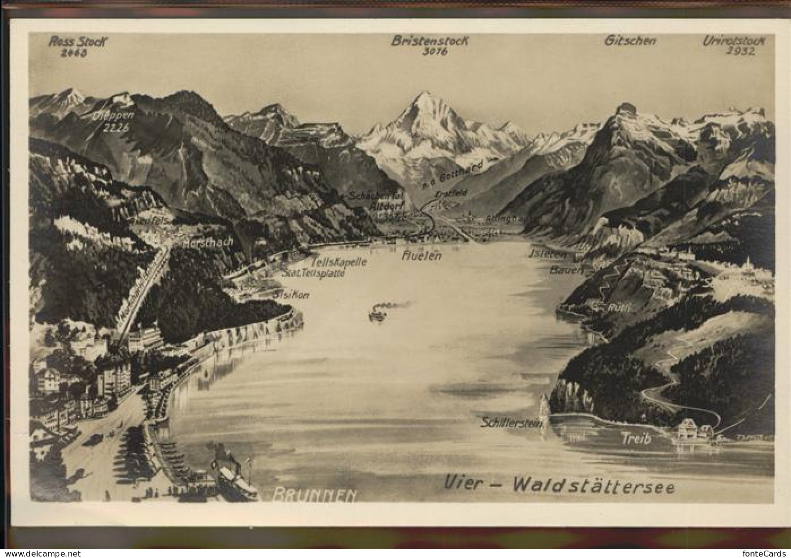 11294702 Vierwaldstaettersee SZ Zeichnung Gebirge Brunnen - Autres & Non Classés