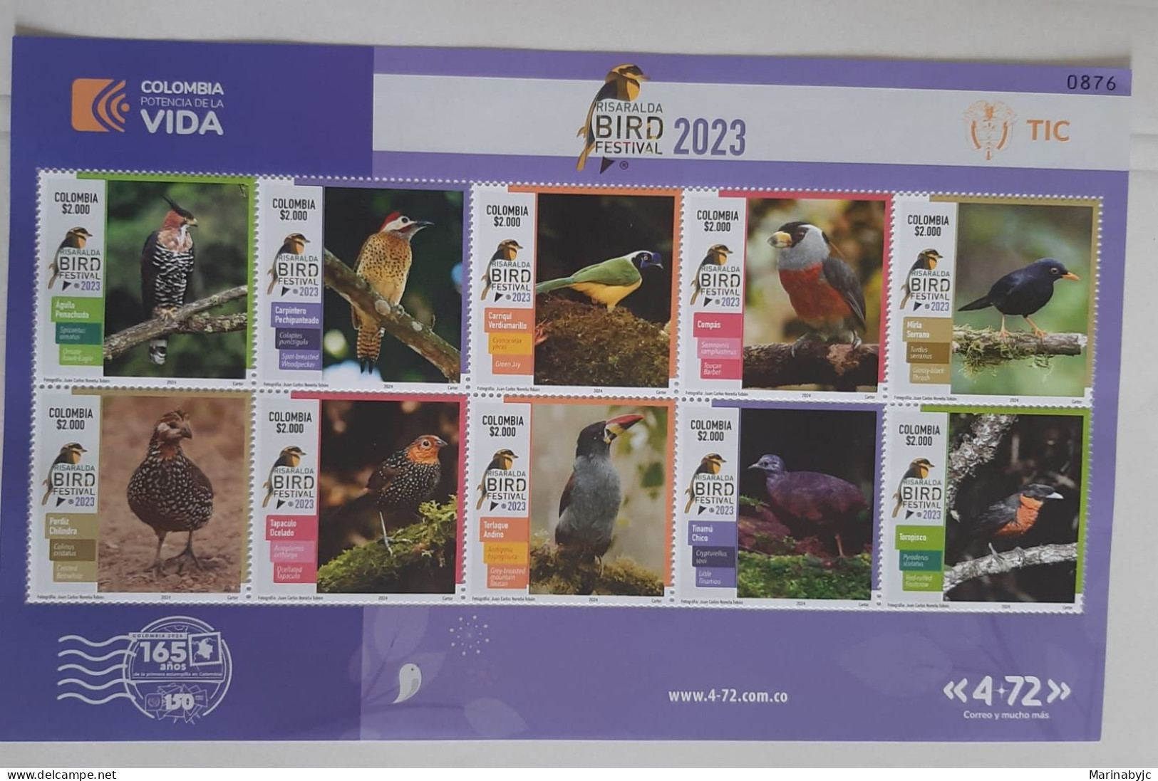 C) 2023. COLOMBIA, RISARALDA FESTIVAL MULTIPLE STAMPS OF TYPICAL BIRDS OF THE REGION. XF - Colombia