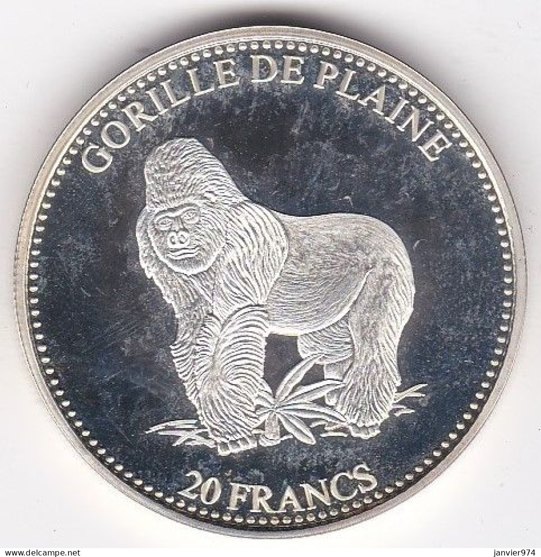 Congo 20 Francs 2001 Proof , Gorille De Plaine, Lion. En Argent. Pur, FDC, - Congo (Democratische Republiek 1998)