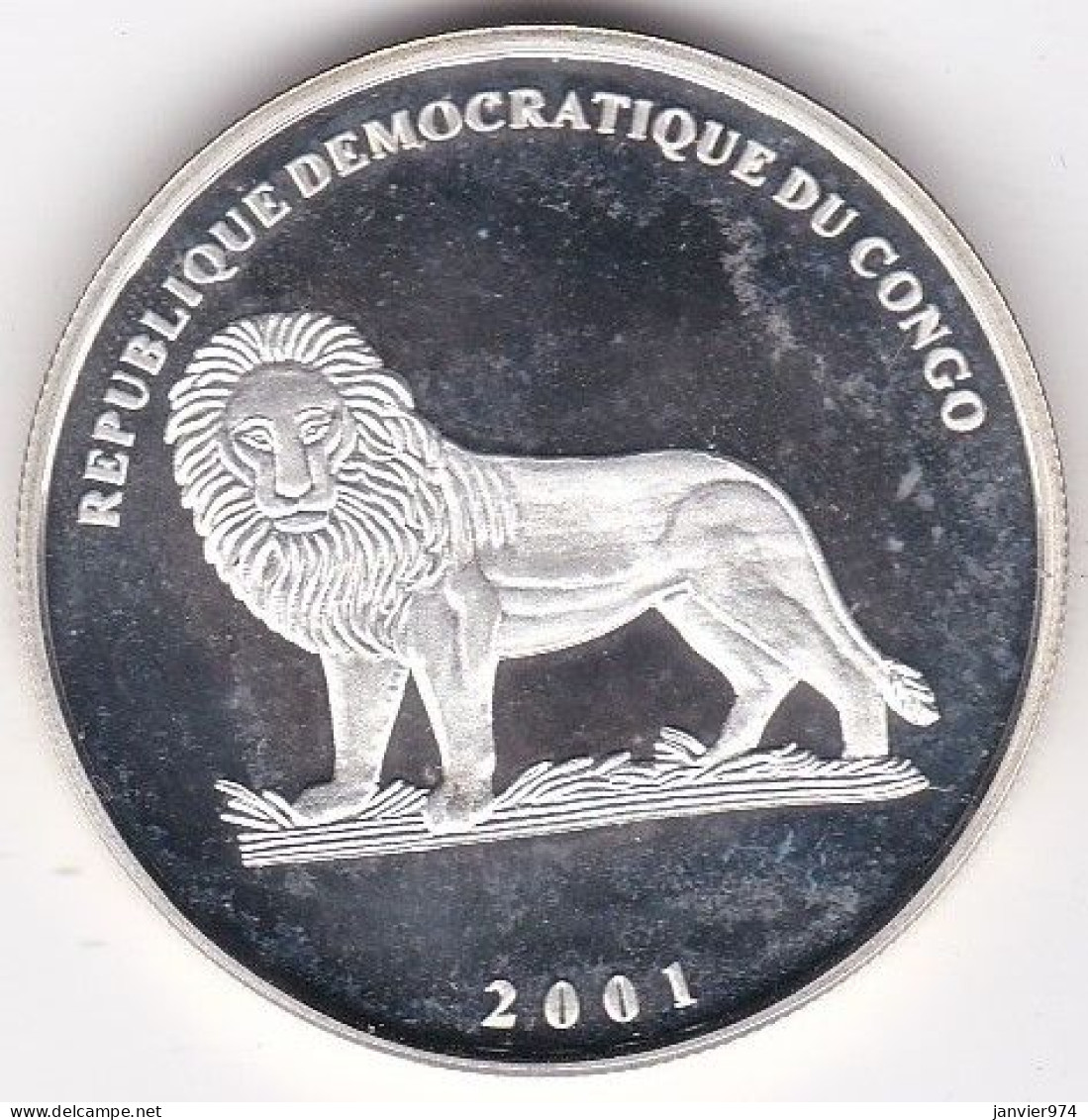 Congo 20 Francs 2001 Proof , Gorille De Plaine, Lion. En Argent. Pur, FDC, - Congo (République Démocratique 1998)