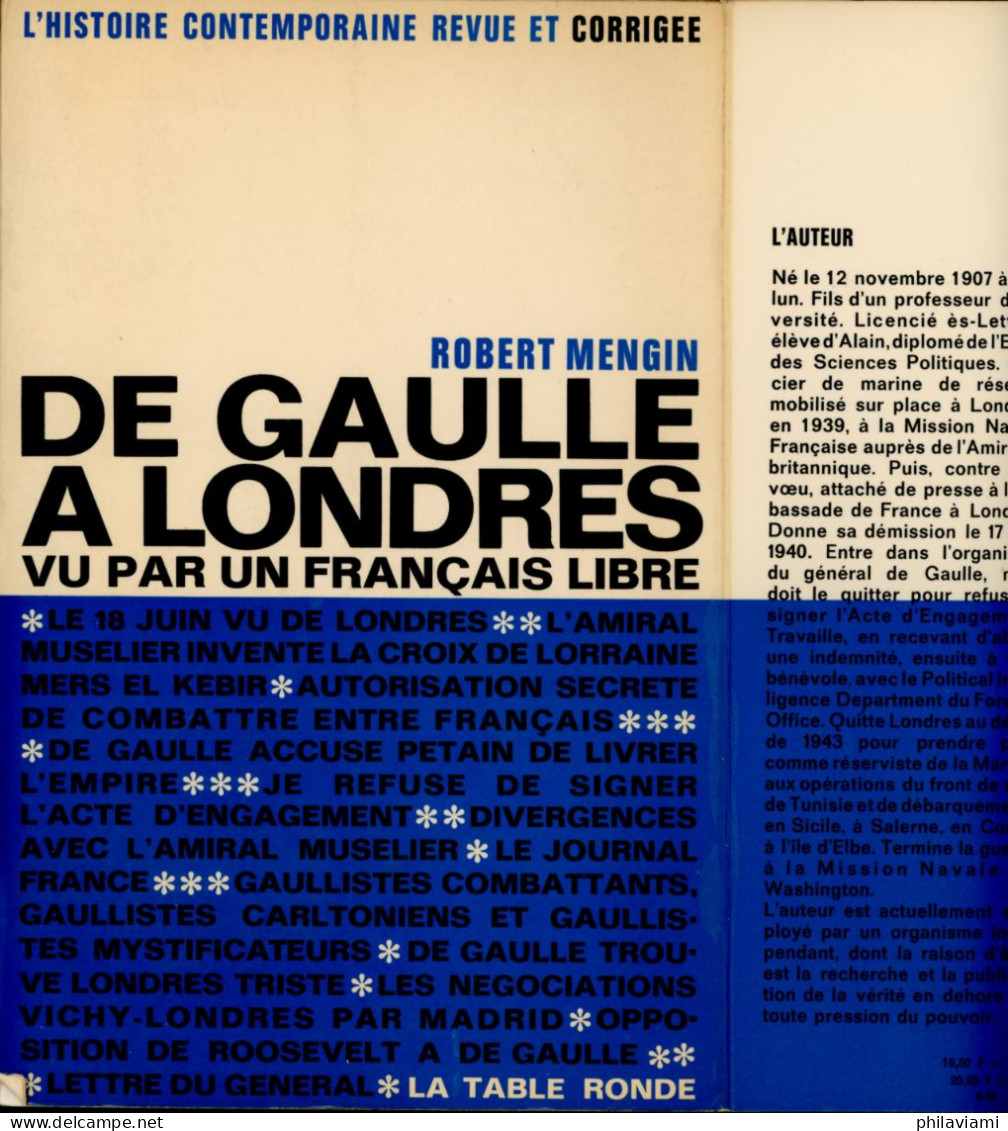 De Gaulle à Londres Vu Par Un Français Libre Mengin Robert Ed Table Ronde 1965 - Politik