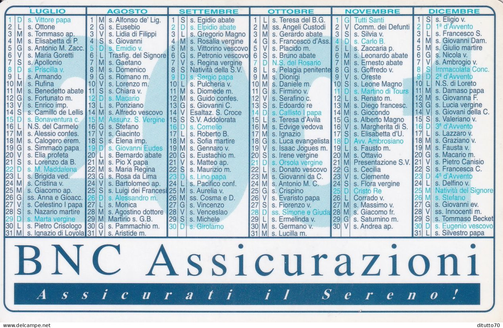 Calendarietto - Bnc - Assicurazioni - Anno 2001 - Small : 2001-...