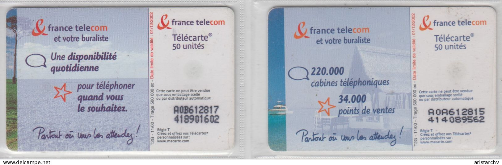 FRANCE 2001 BURALISTE PLAGE COMPAGNE 2 CARDS - 2001