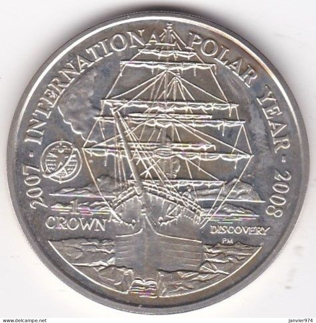 Iles Malouines 1 Crown 2007, International Polar Year, Élisabeth II ,Navire,  En Argent . Silver Proof - Falkland