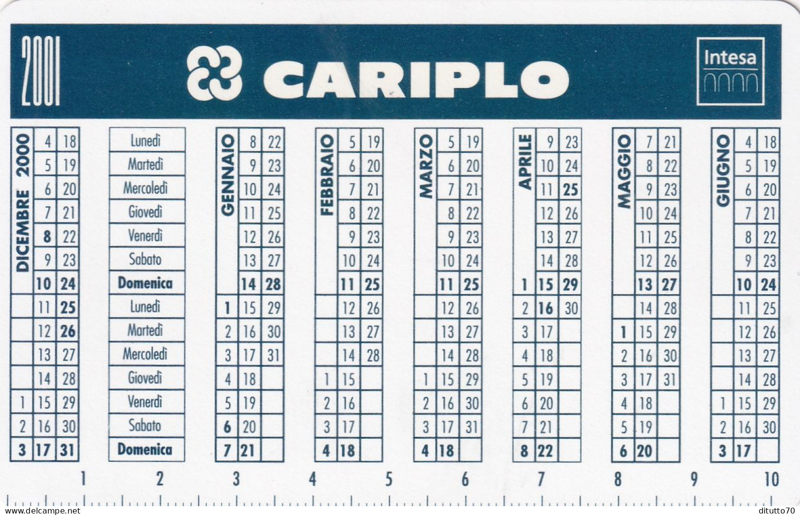 Calendarietto - Cariplo - Intesa - Anno 2001 - Formato Piccolo : 2001-...