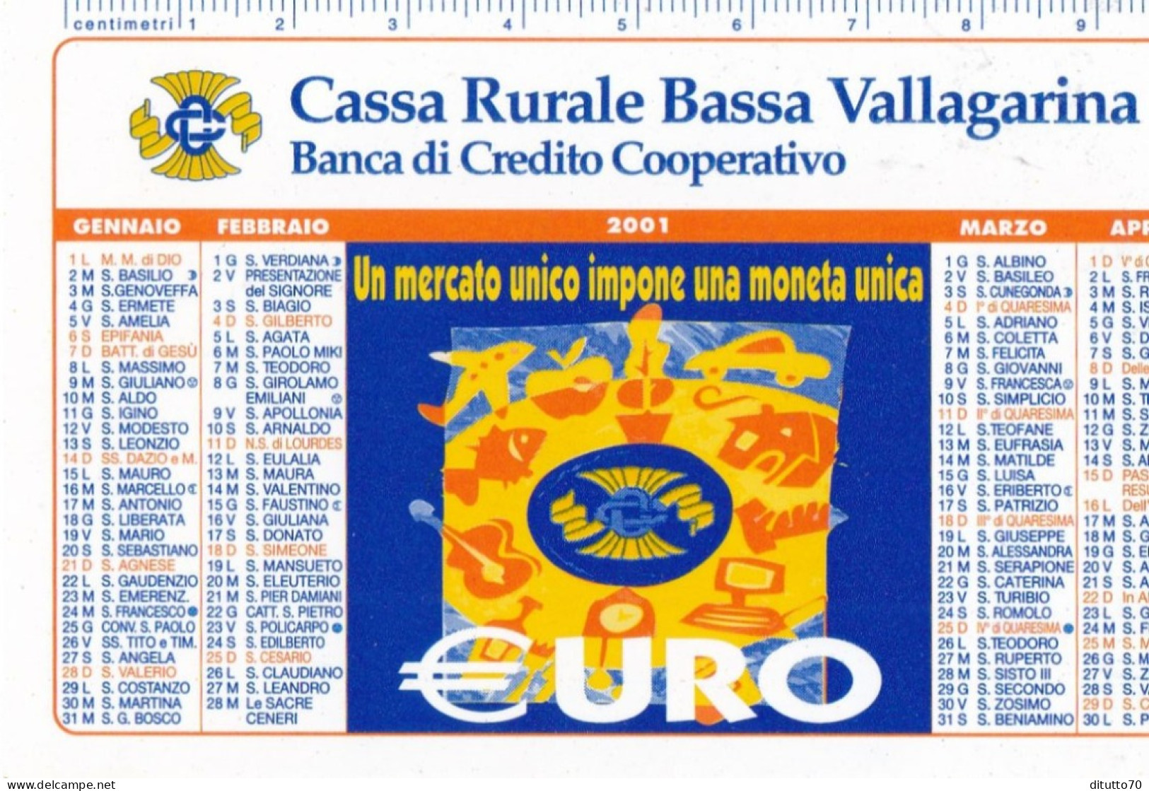 Calendarietto - Cassa Rurale Bassa Vallagarina - Bancadi Cretito Cooperativo - Anno 2001 - Formato Piccolo : 2001-...