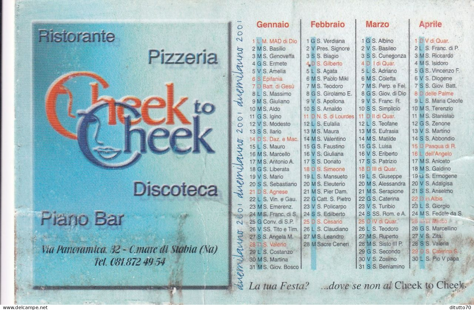 Calendarietto - Cheek To Cheek - Discoteca - C.mare Di Stobia - Anno 2001 - Petit Format : 2001-...