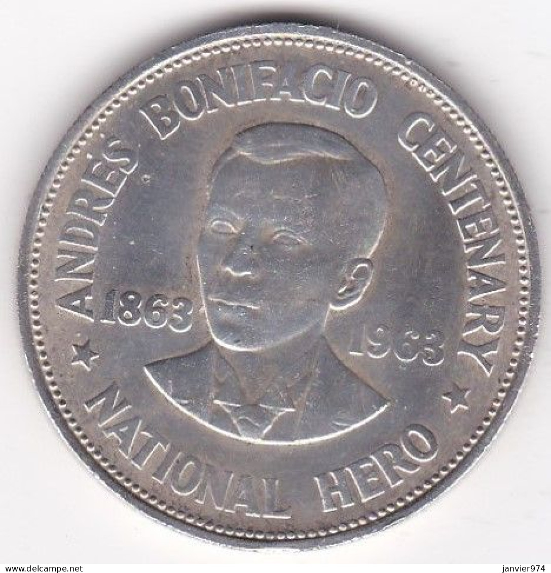 Philippines 1 Peso 1963 , Andrés Bonifacio, En Argent , KM# 193 - Filippine