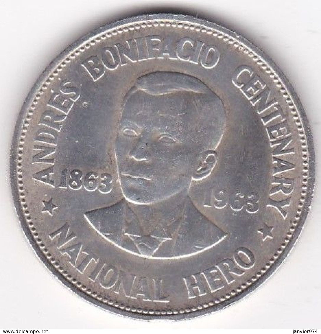 Philippines 1 Peso 1963 , Andrés Bonifacio, En Argent , KM# 193 - Philippines