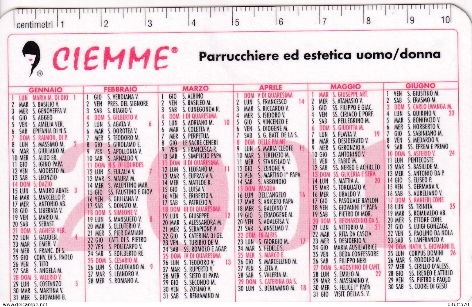 Calendarietto - Ciemme - Parrucchiere - Anno 2001 - Small : 2001-...