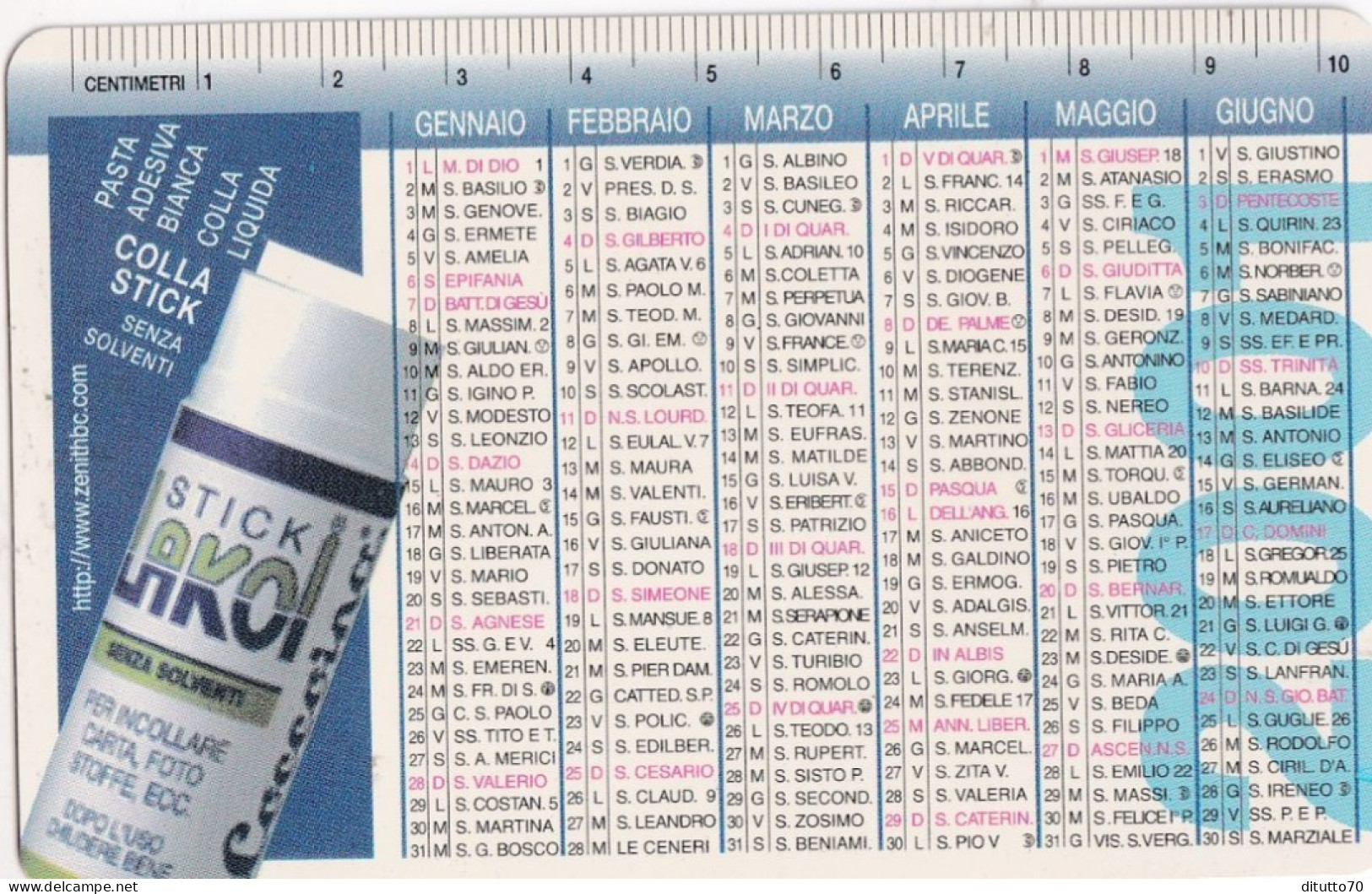 Calendarietto - Coccoina - Stick Lakol - Anno 2001 - Formato Piccolo : 2001-...