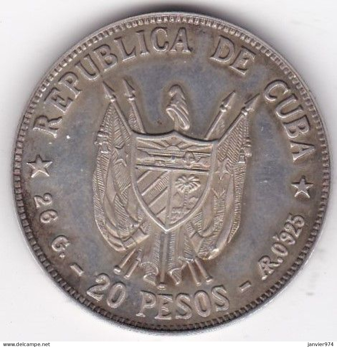 Cuba 20 Pesos 1977 Antonio Maceo , En Argent . KM# 40, Superbe - Kuba