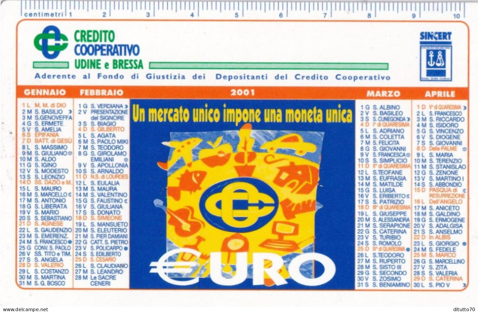 Calendarietto - Credito Cooperativo - Udine E Brescia - Anno 2001 - Kleinformat : 2001-...
