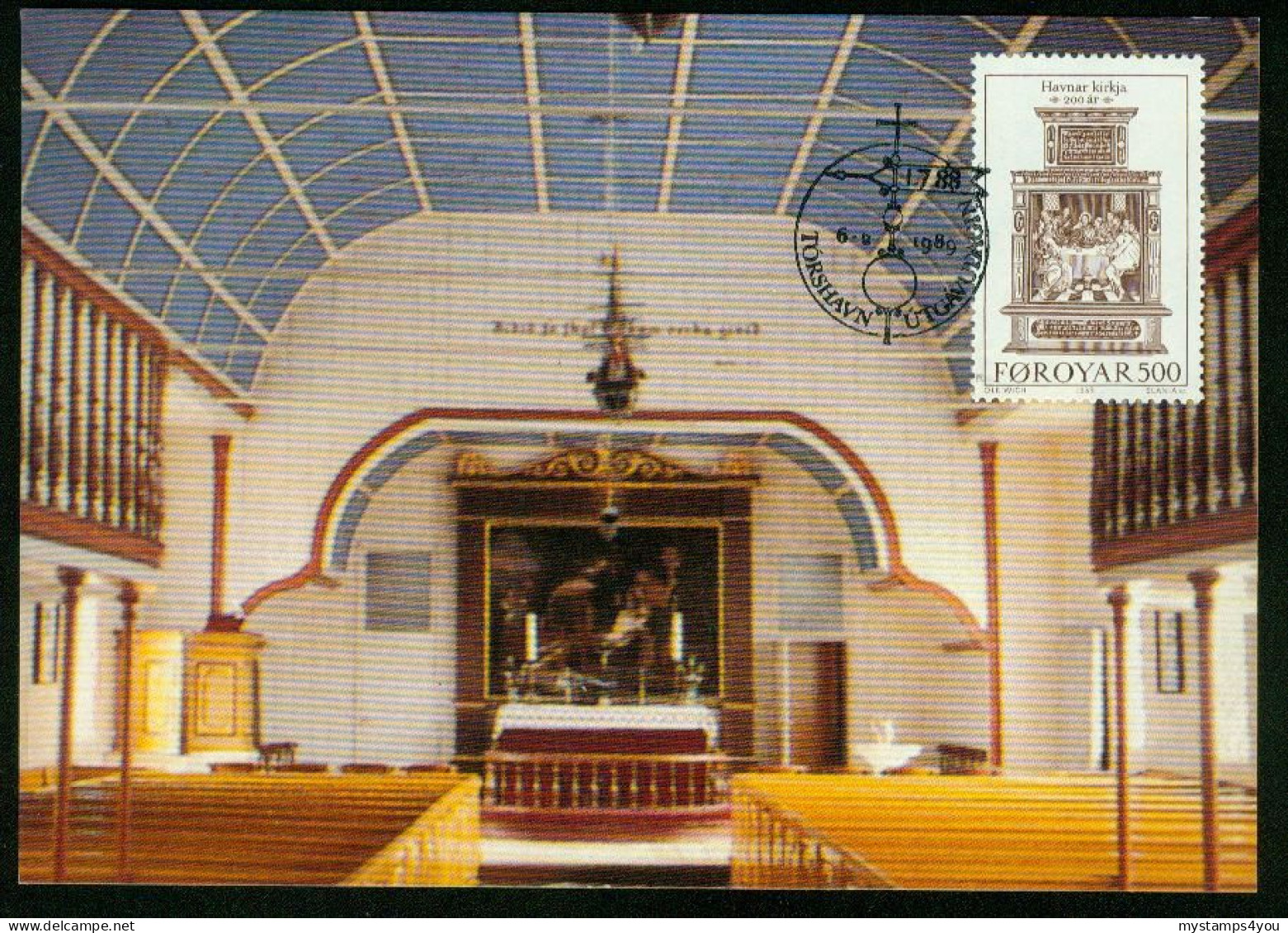 Mk Faroe Islands Maximum Card 1989 MiNr 180 | Bicentenary Of Torshavn Church, The Last Supper (altarpiece) #max-0086 - Féroé (Iles)