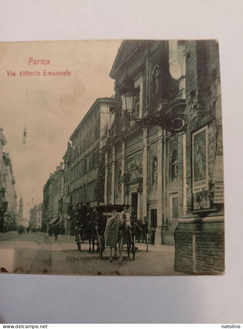 Fp  VG Retro Indiviso Parma Via Vittorio Emanuele Animata Non Comune Carrozze - Parma