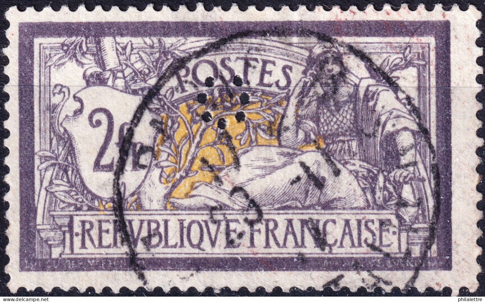 FRANCE - 1900 Yv.122 2fr Merson Violet & Jaune Merson Perforé Petit "c" (Crédit Lyonnais) - TB - 1900-27 Merson