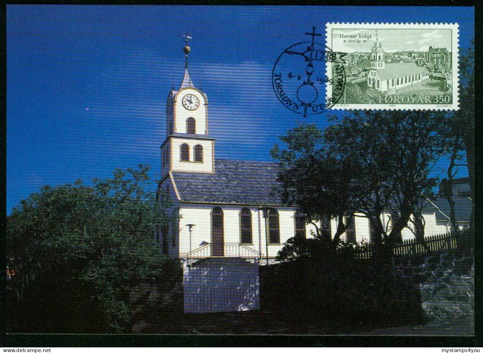 Mk Faroe Islands Maximum Card 1989 MiNr 179 | Bicentenary Of Torshavn Church #max-0087 - Färöer Inseln