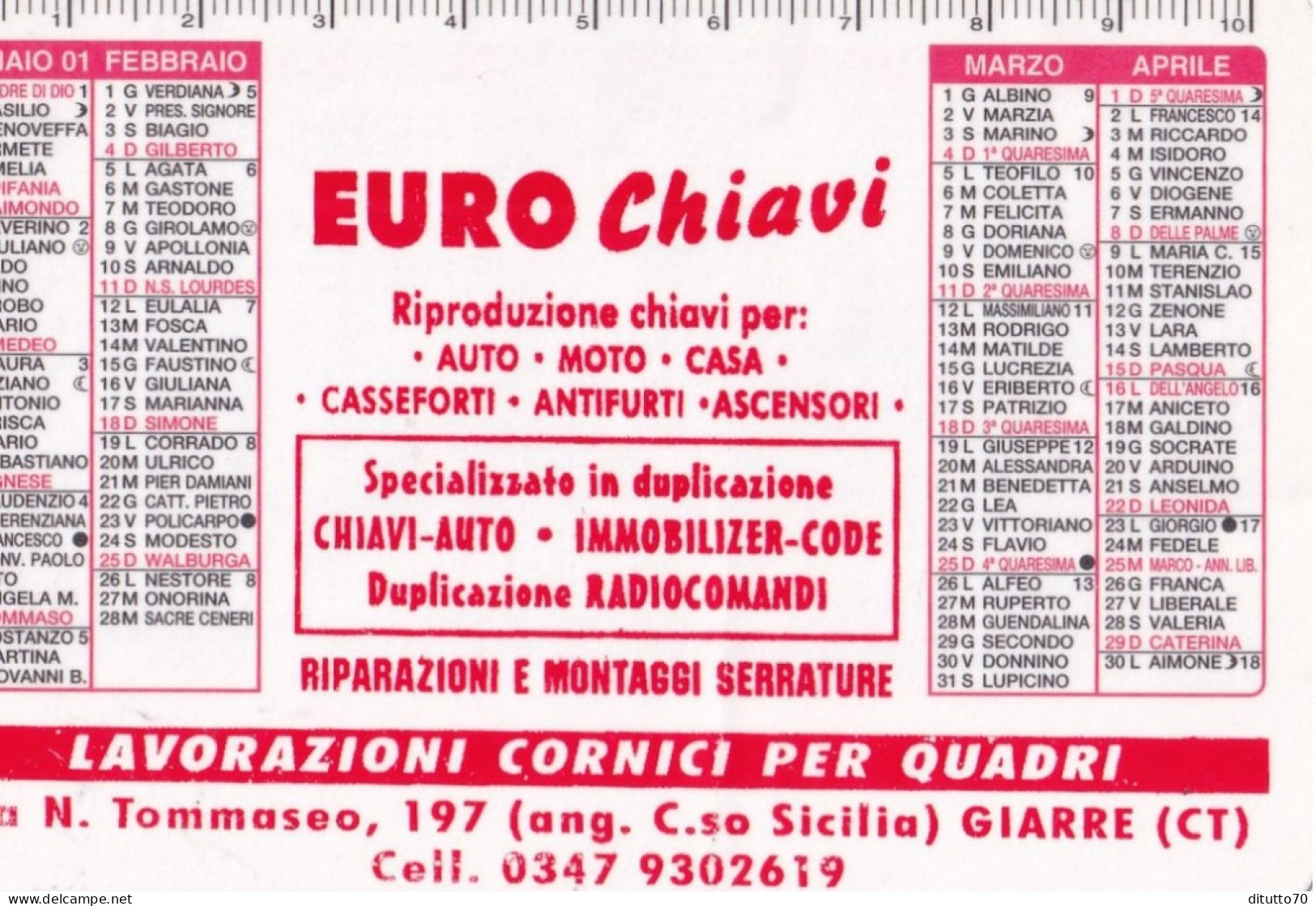 Calendarietto - Euro Chiavi - Giarre - Catania - Anno 2001 - Klein Formaat: 2001-...