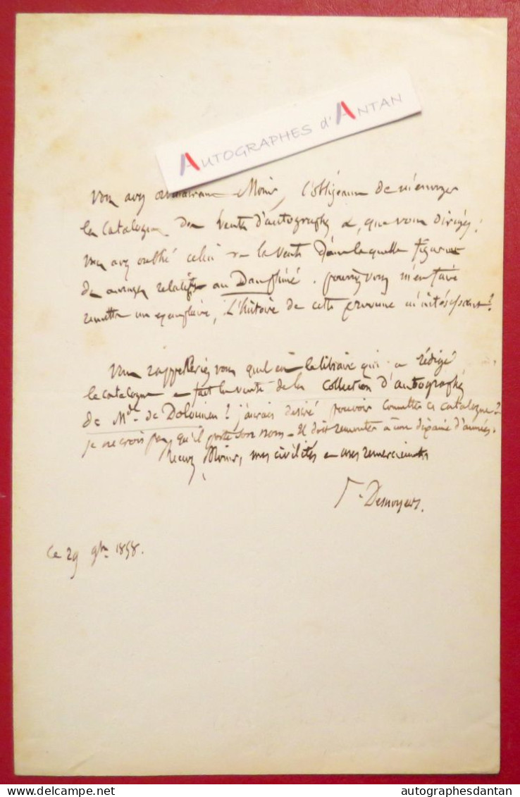 ● L.A.S 1858 Fernand DESNOYERS écrivain - Collection Autographes - Dauphiné - Mme De DOLOMIEU - Lettre Autographe - Ecrivains
