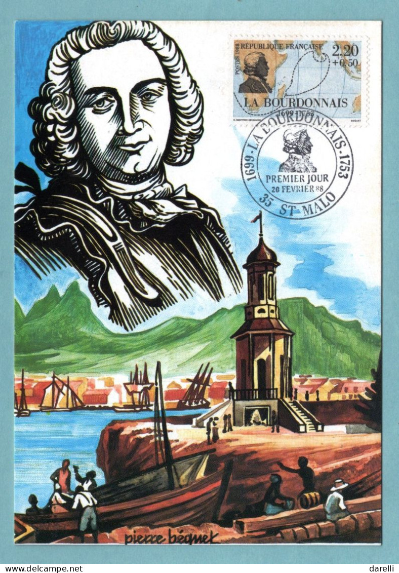 Carte Maximum 1988 - Les Grands Navigateurs - La Bourdonnais YT 2520 - 35 St Malo - 1980-1989