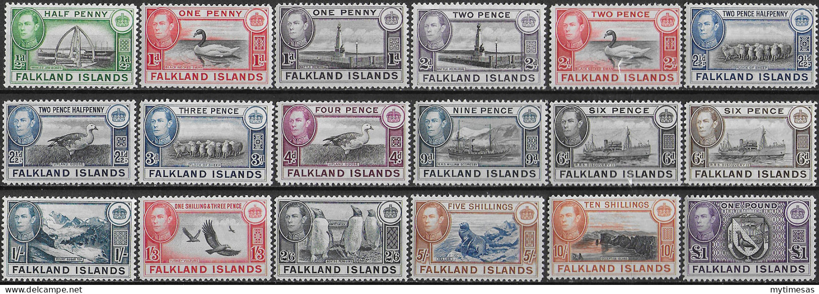 1938-50 Falkland Islands George VI 18v. MNH SG N. 146/63 - Other & Unclassified