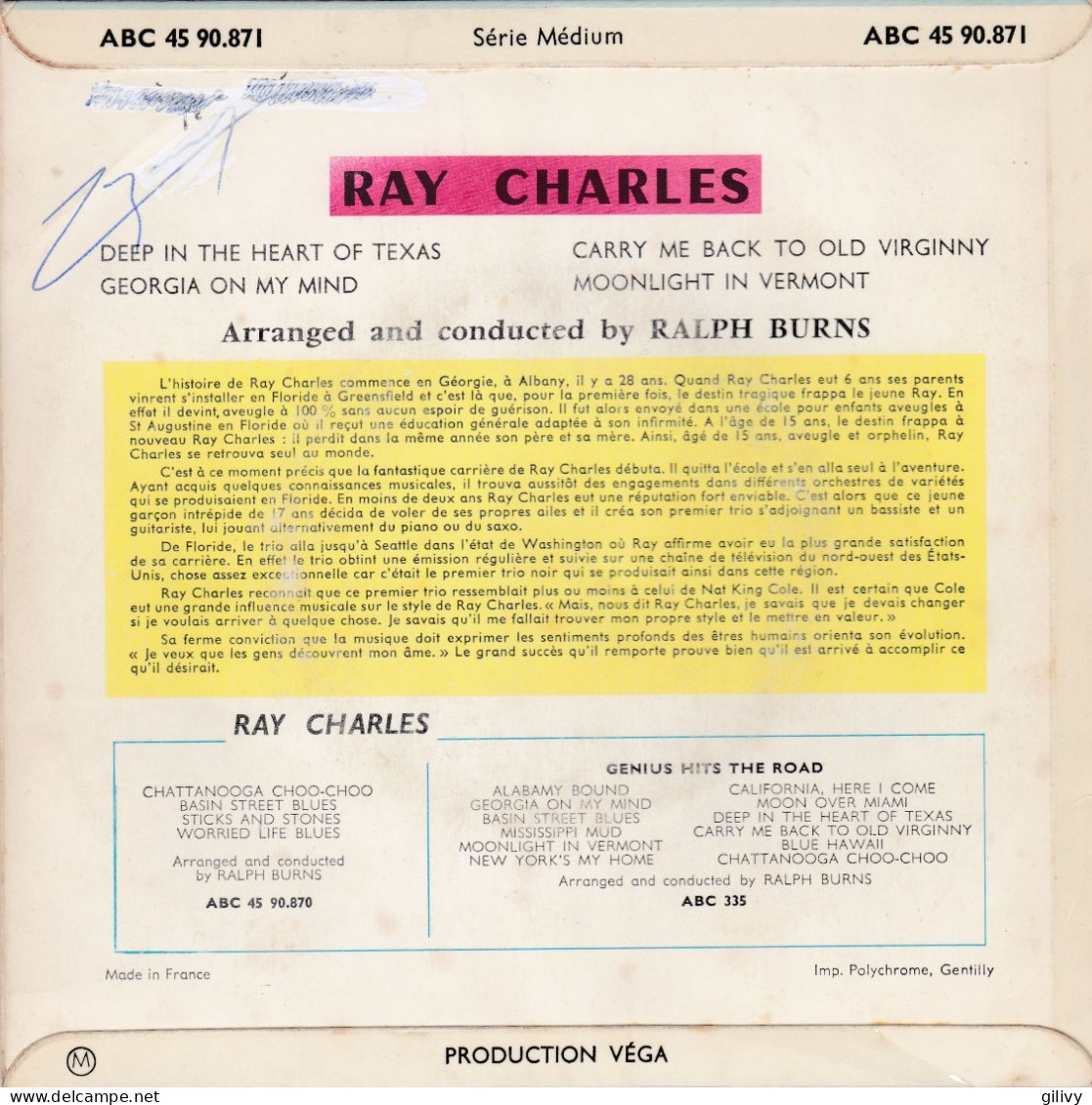 RAY CHARLES : " Deep In The Heart Of Texas " - EP - Soul - R&B