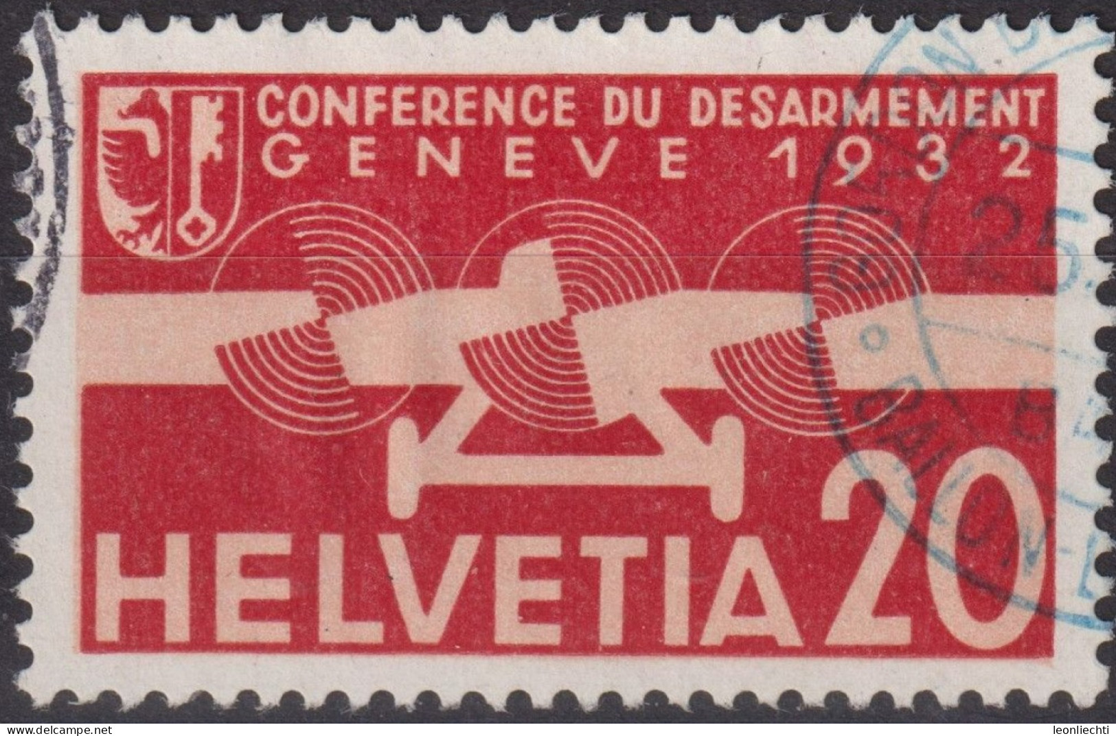1932 Flugpost Schweiz ⵙ Zum:CH F17, Mi:CH 257,Yt:CH.PA17, Blauer Und Schwarzer Stempel Stilisiertes Flugzeug - Used Stamps