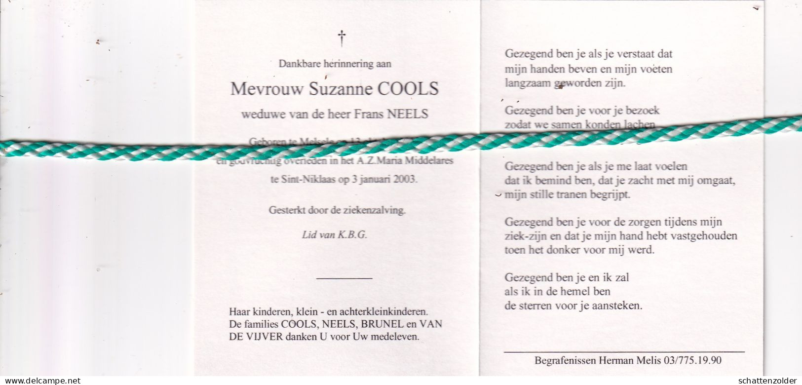 Suzanne Cools-Neels, Melsele 1919; Sint-Niklaas 2003. Foto - Todesanzeige