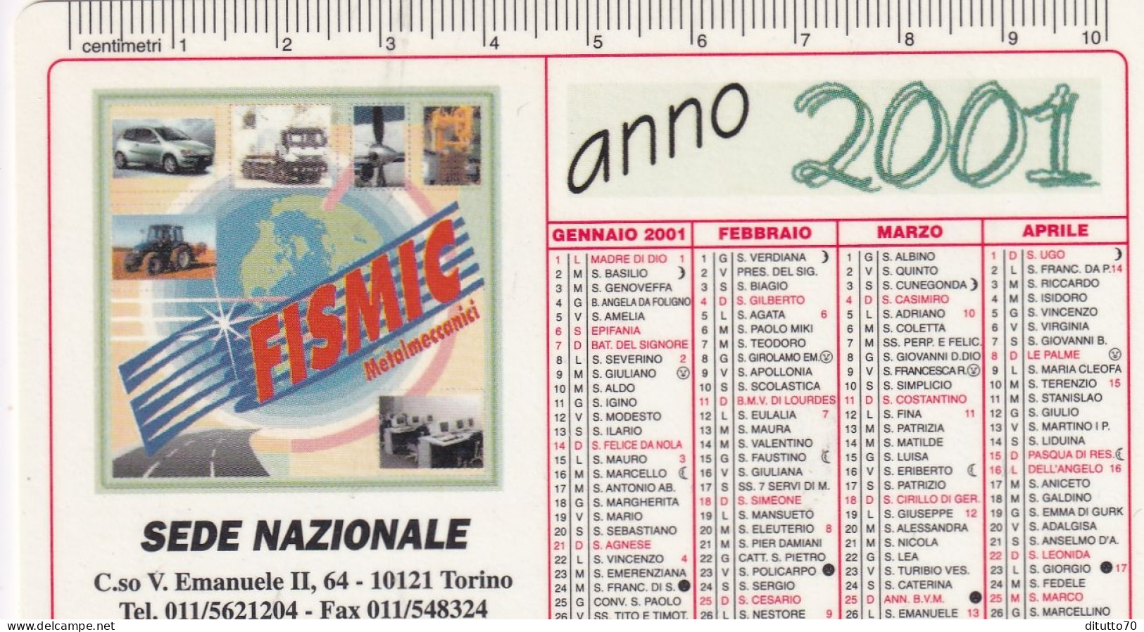 Calendarietto - Fismic - Metalmeccanici - Anno 2001 - Petit Format : 2001-...