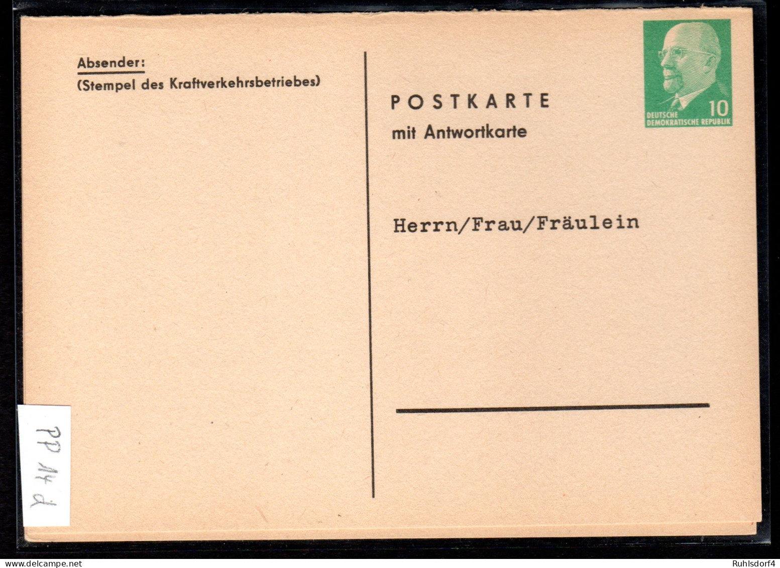 DDR Privatganzsache Mit Antwortteil " Kraftverkehrsbetrieb" - Other & Unclassified