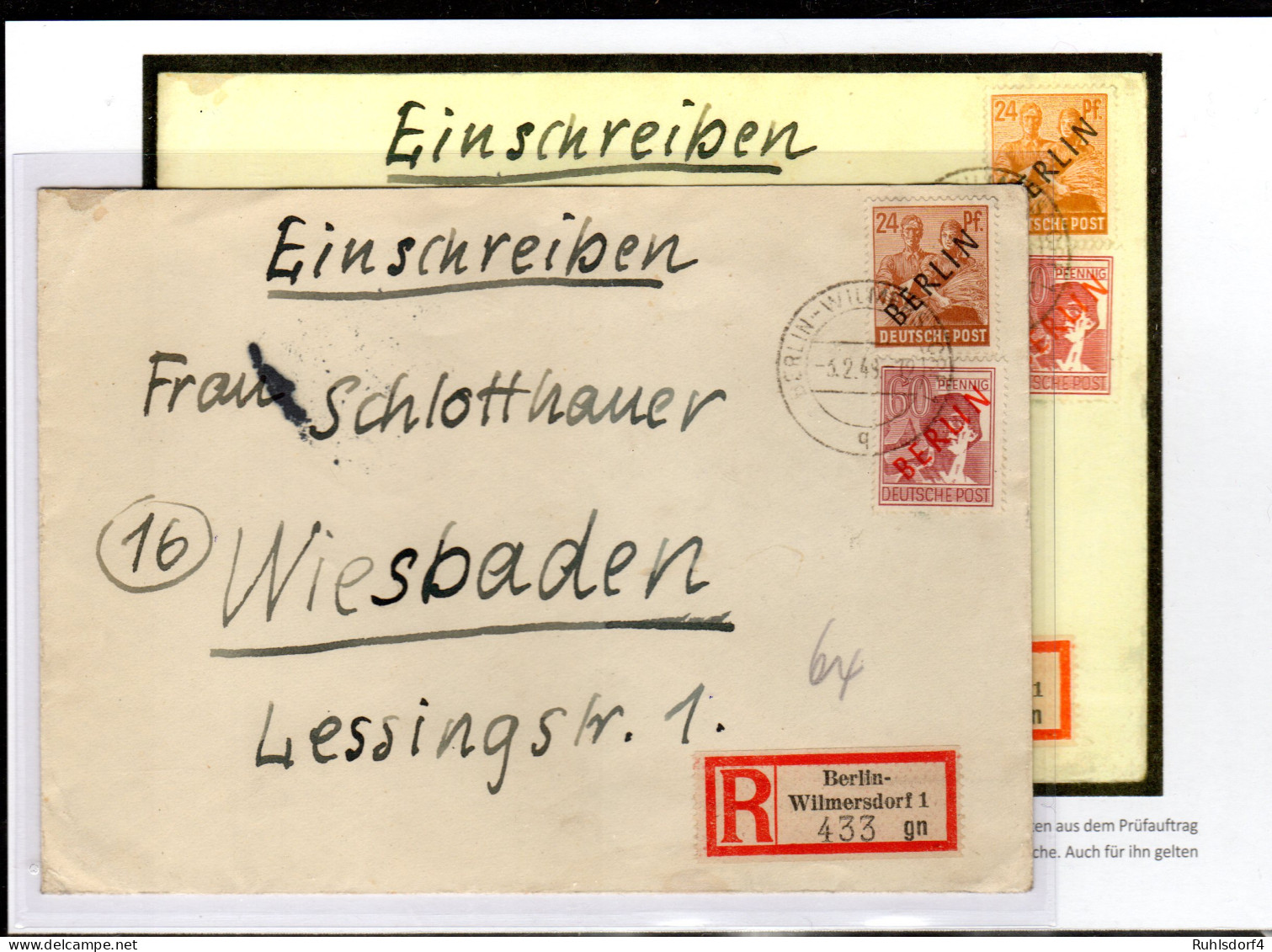 Berlin Mischfrankatur Schwarz/rot Auf Einschreibbrief, Befund Schlegel - Lettres & Documents