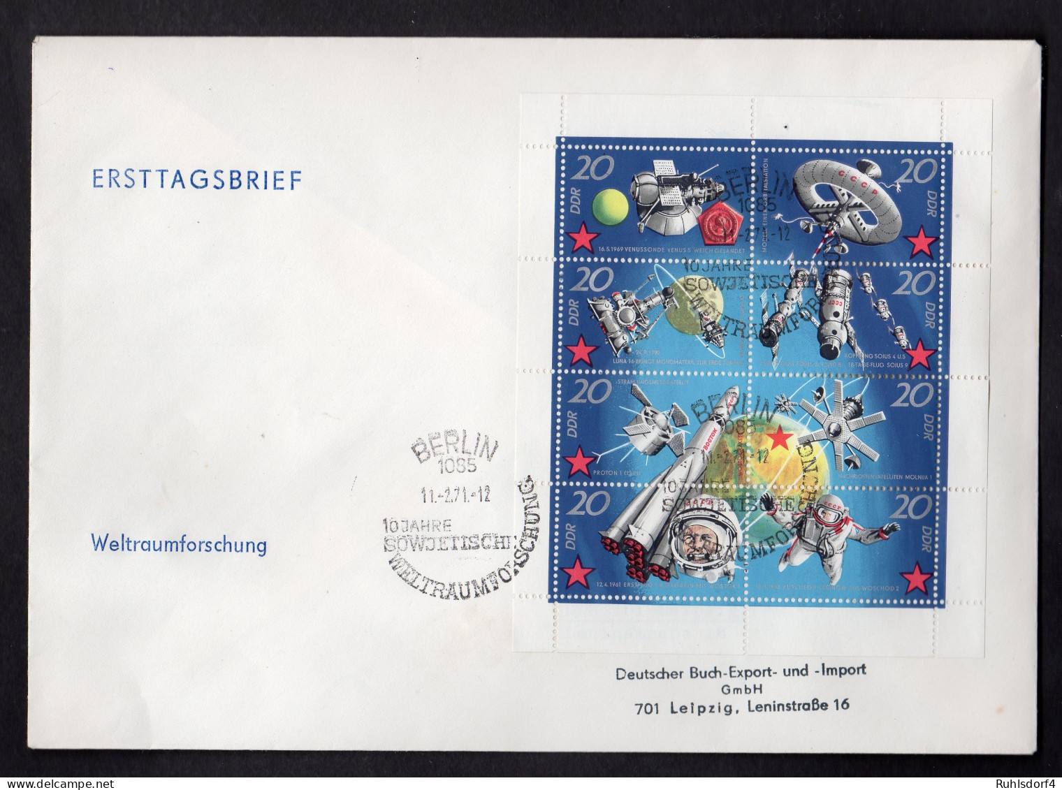 DDR, FDC Kleinbogen 10 Jahre Sowj. Weltraumflug - Other & Unclassified