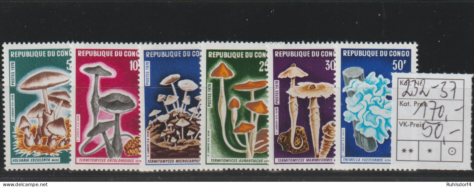 Pilze; Kongo 1970; Seltener Satz 6 Werte, ** - Pilze