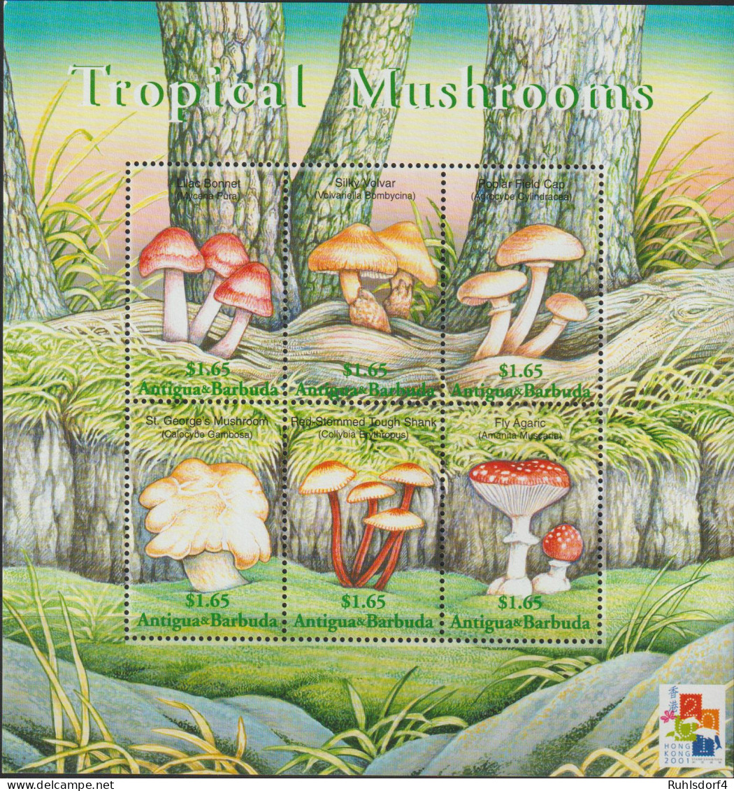 Pilze; Antigua&Barbuda 2001, Kleinbogen, ** - Mushrooms