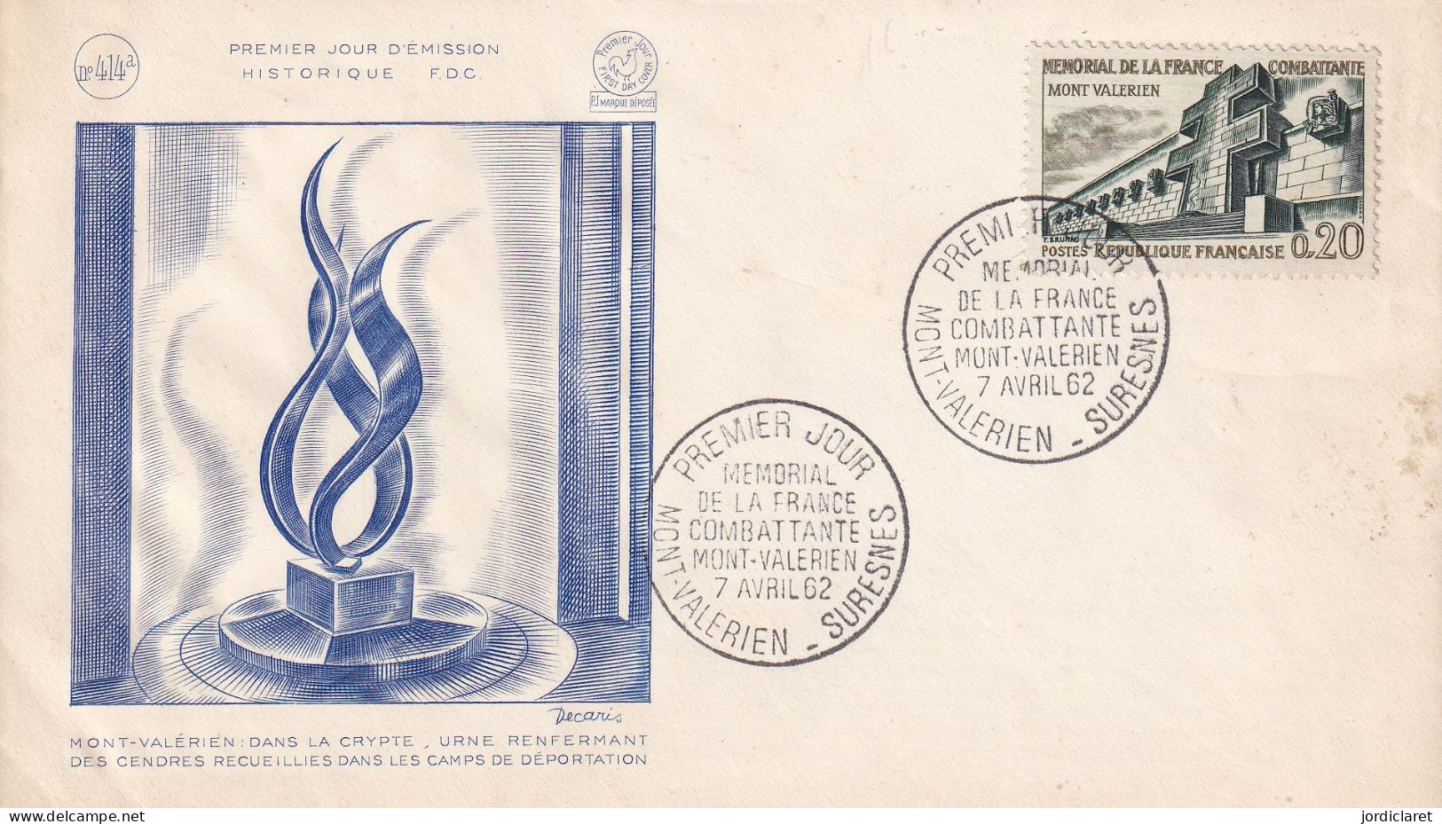 FDC 1962  MONT-VALERIEN - 1960-1969