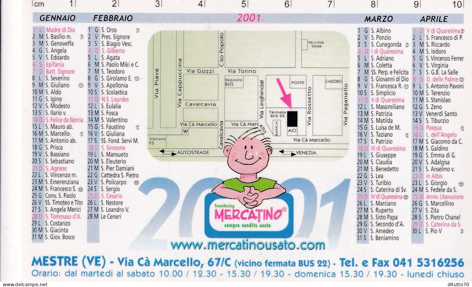 Calendarietto - Franchising Mercatino - Mestre - Venezia - Anno 2001 - Formato Piccolo : 2001-...