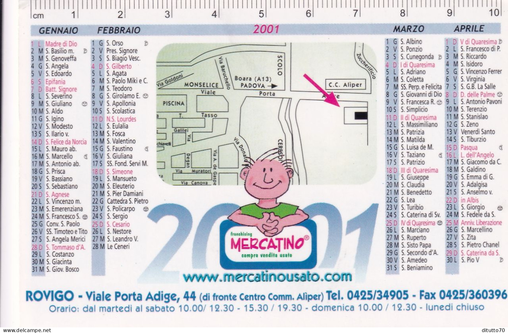 Calendarietto - Franchising Mercatino - Rovigo - Anno 2001 - Tamaño Pequeño : 2001-...