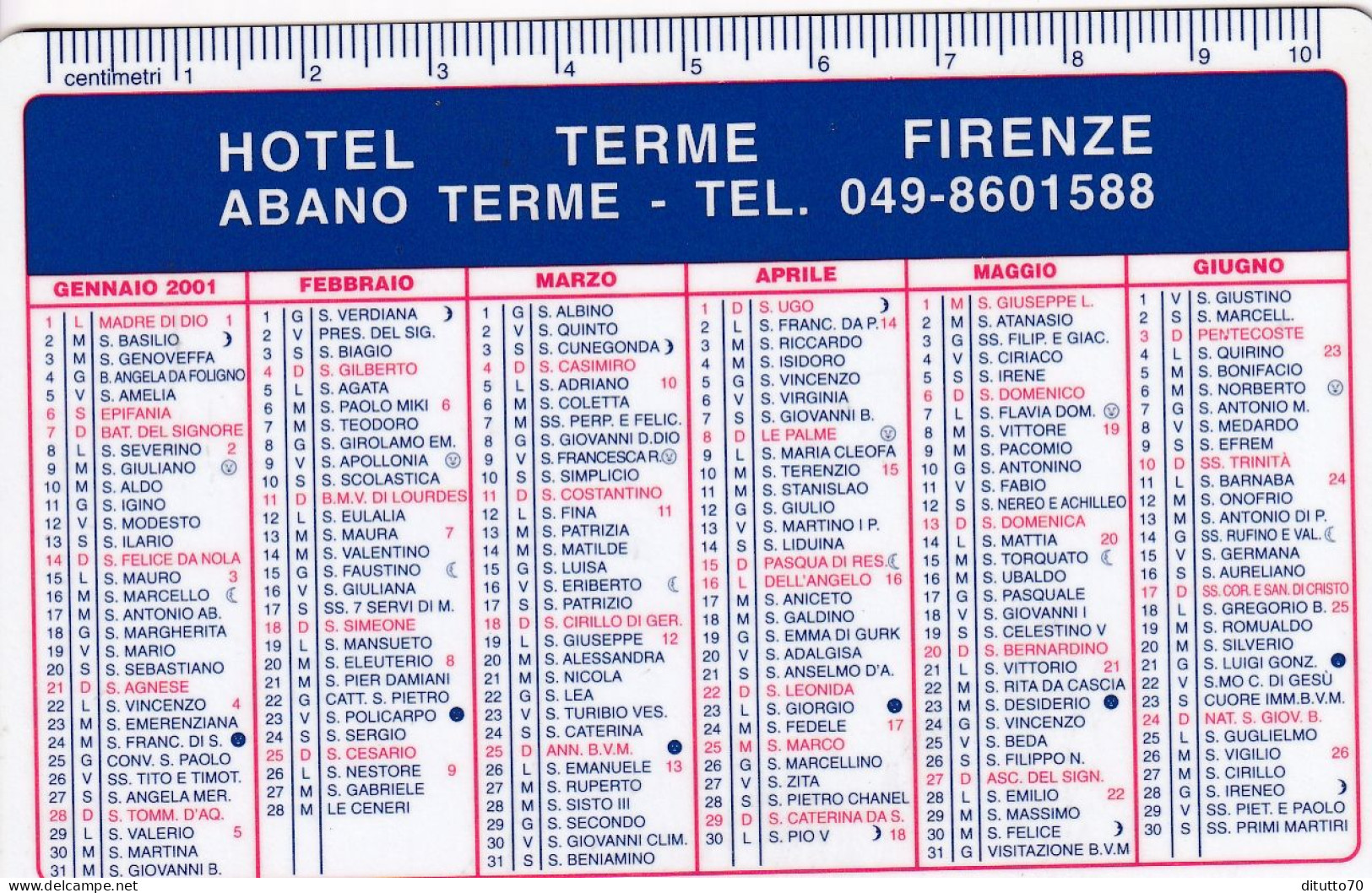Calendarietto - Hotel Abano Terme - Firenze - Anno 2001 - Petit Format : 2001-...