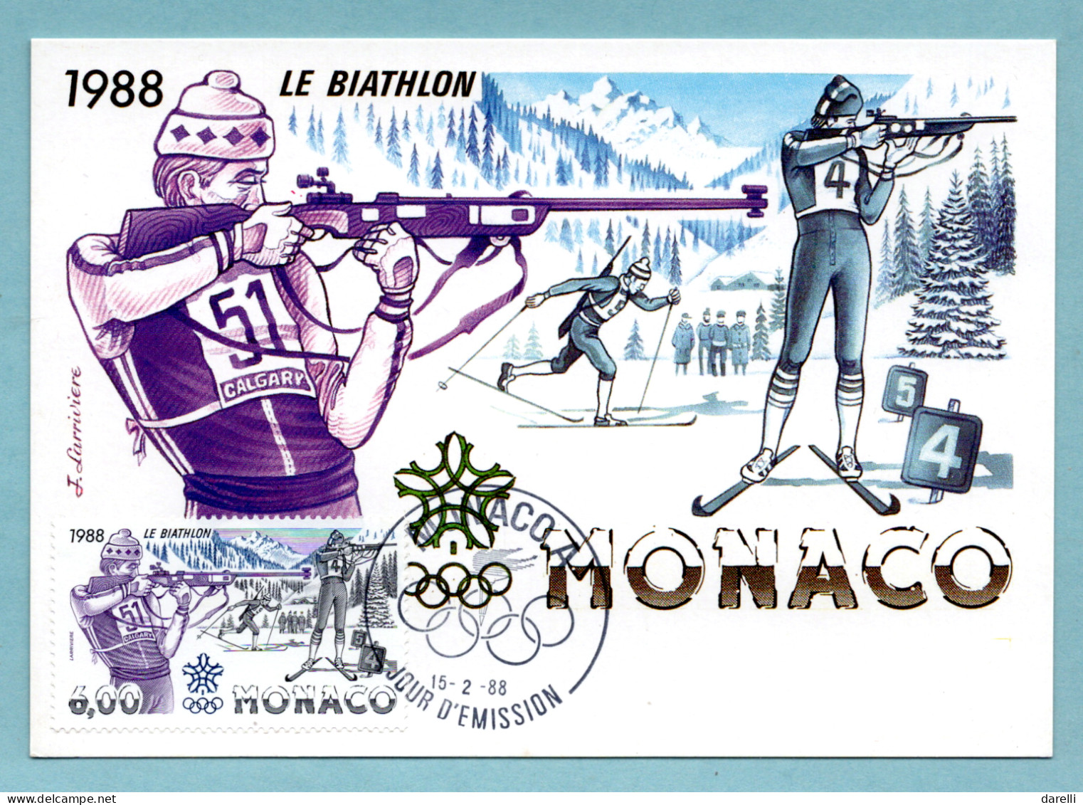 Carte Maximum Monaco 1988 - Jeux D'Olympiques D'hiver Calgary - Biathlon - Tir YT 1622 - Cartes-Maximum (CM)