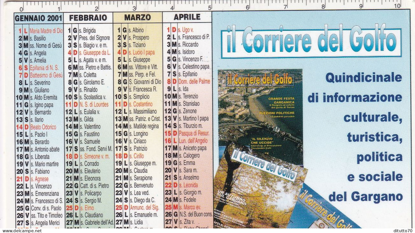 Calendarietto - Il Corriere Del Golfo - Anno 2001 - Petit Format : 2001-...