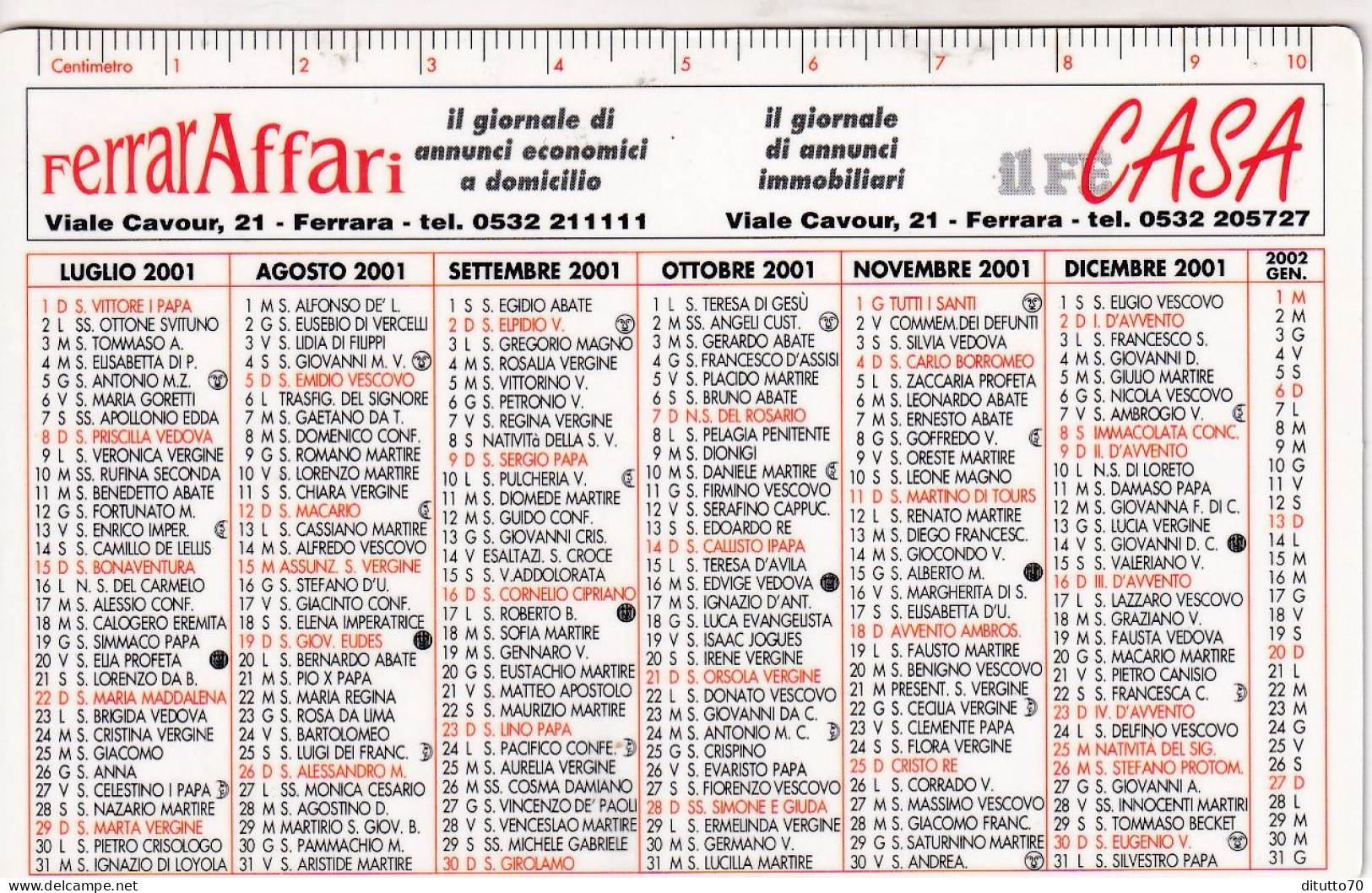 Calendarietto - Il Fe Casa - Ferrara - Anno 2001 - Petit Format : 2001-...