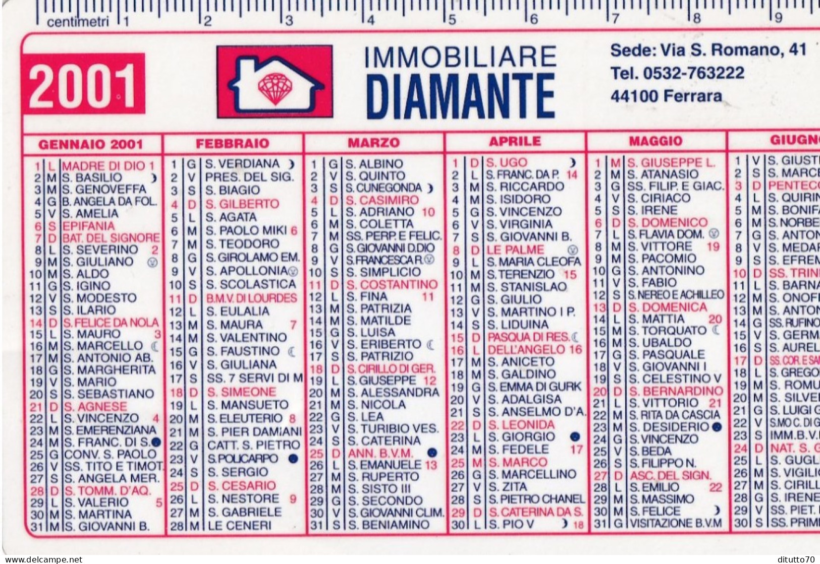 Calendarietto - Immobiliare Diamante - Ferrara - Anno 2001 - Formato Piccolo : 2001-...