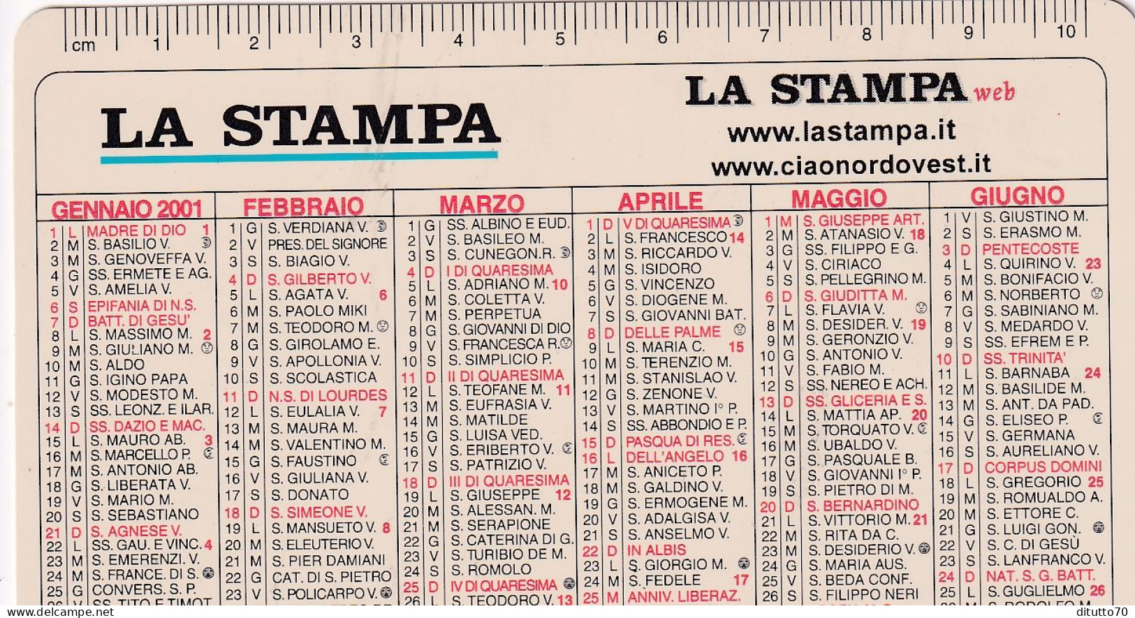 Calendarietto - La Stampa - Anno 2001 - Petit Format : 2001-...