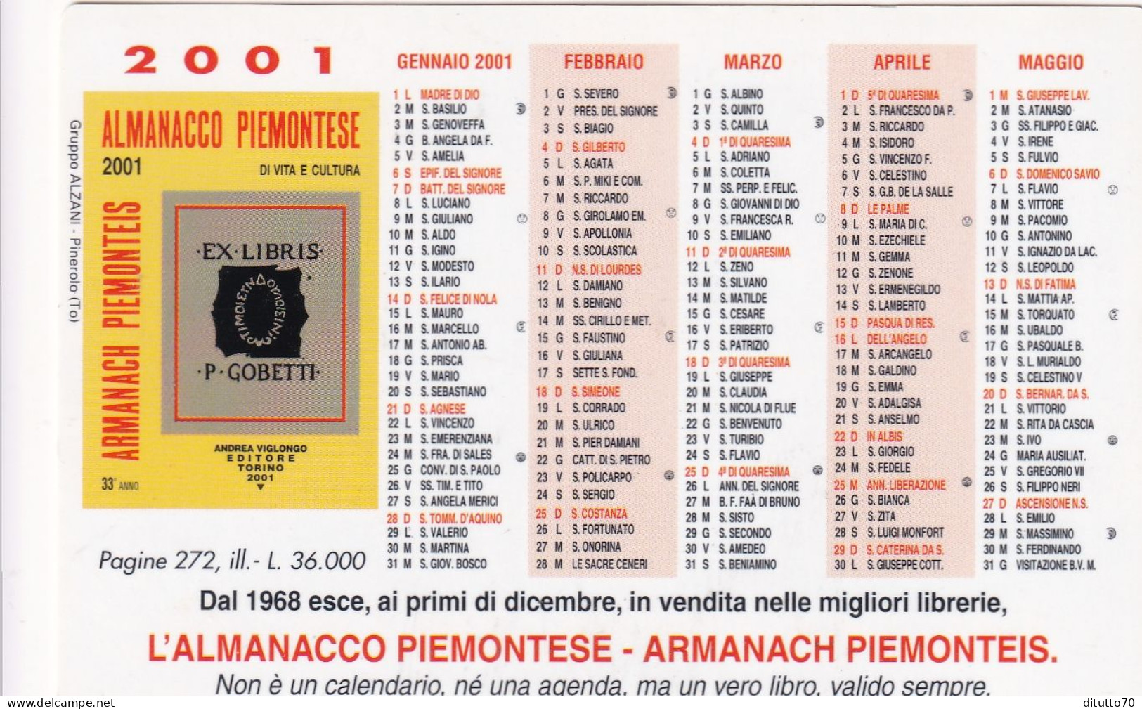 Calendarietto - L'almanacco Piemontese - Anno 2001 - Klein Formaat: 2001-...